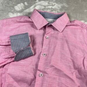 Robert Graham Men's Medium M Coupe Classique Shirt Pink Linen Blend Long Sleeve